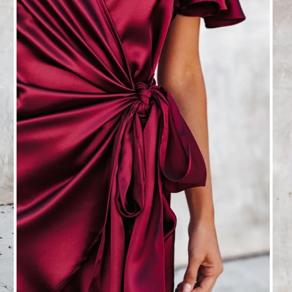 FRAME OF MIND SATIN WRAP DRESS - BURGUNDY
